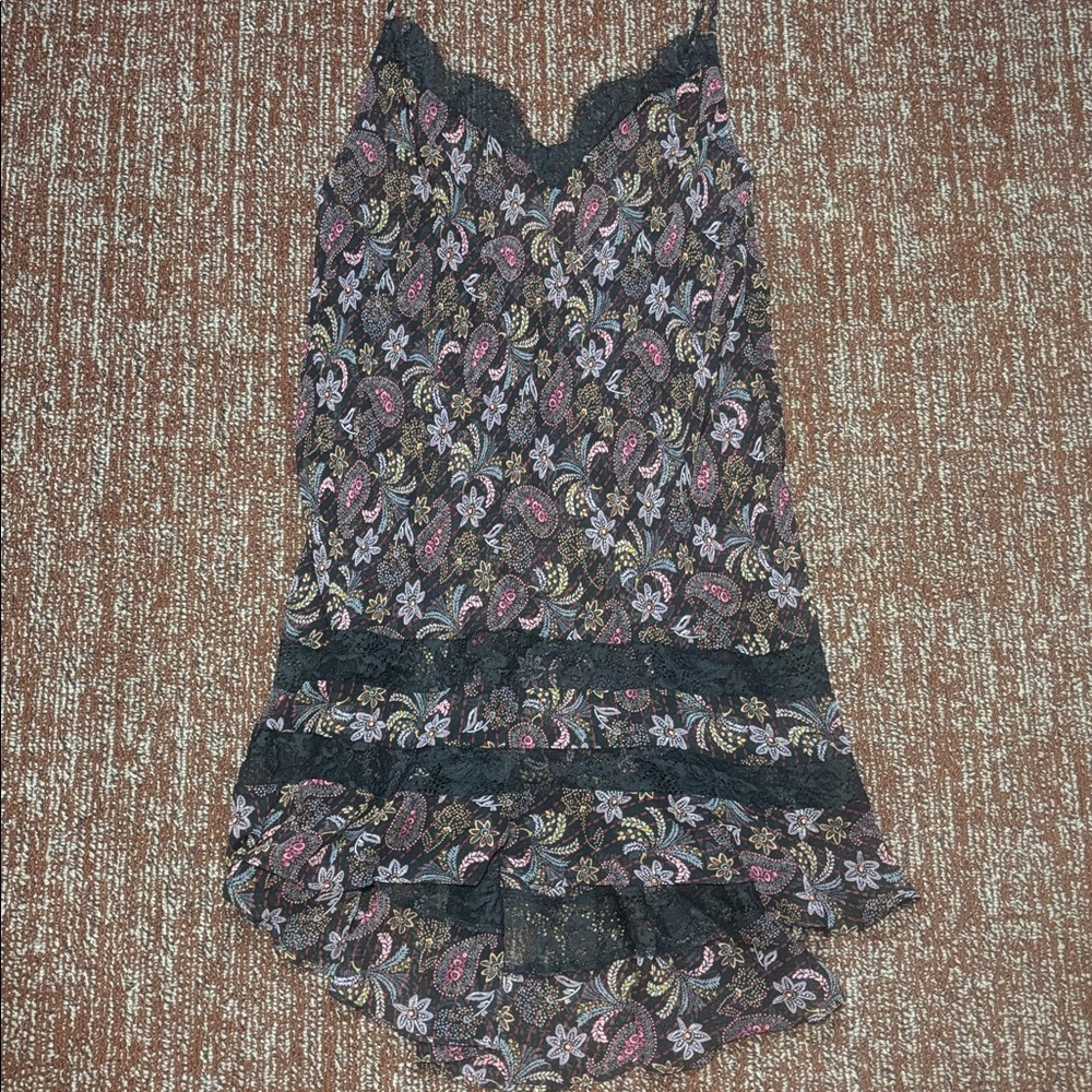 Vintage Y2K sheer lace paisley chemise sheer small floral ruffle slip dress